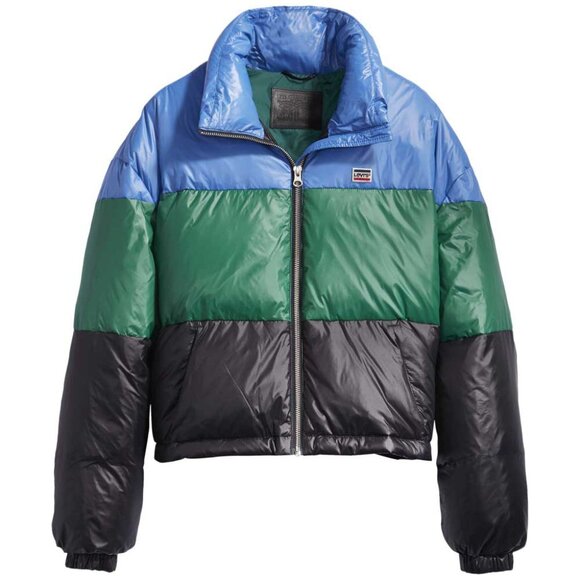 LEVI'S® CROPPED PUFFER JACKET (size Large) BLUE/GREEN/BLACK - Picture 1 of 3